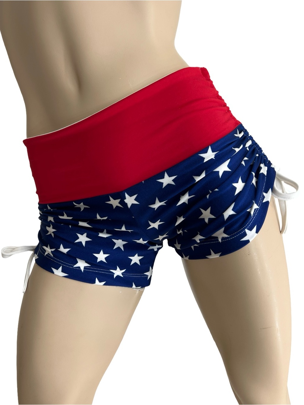 American Flag Blue Star Workout Swim Yoga Fitness Shorts - July 4th -Made in USA - Picture 2 of 5